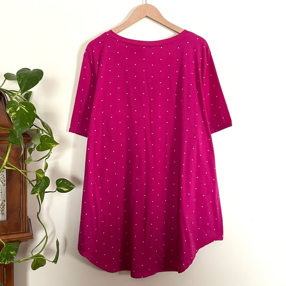 LuLaRoe Iris V-Neck Bright Pink Polka Dot Top - Picture 6 of 9